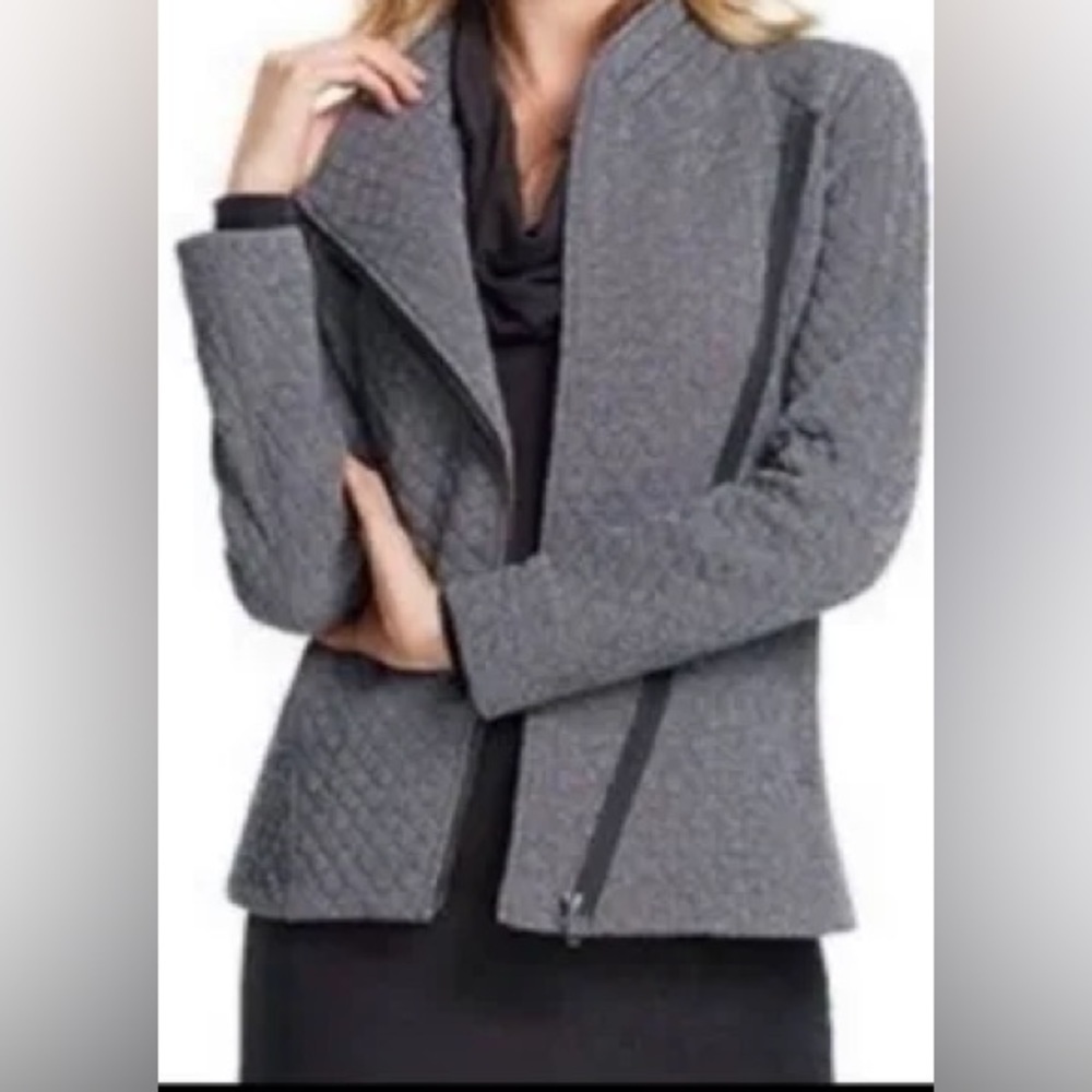 CAbi Herringbone Quilted Moto Jacket Size M Style # 3025 Black White Zipper